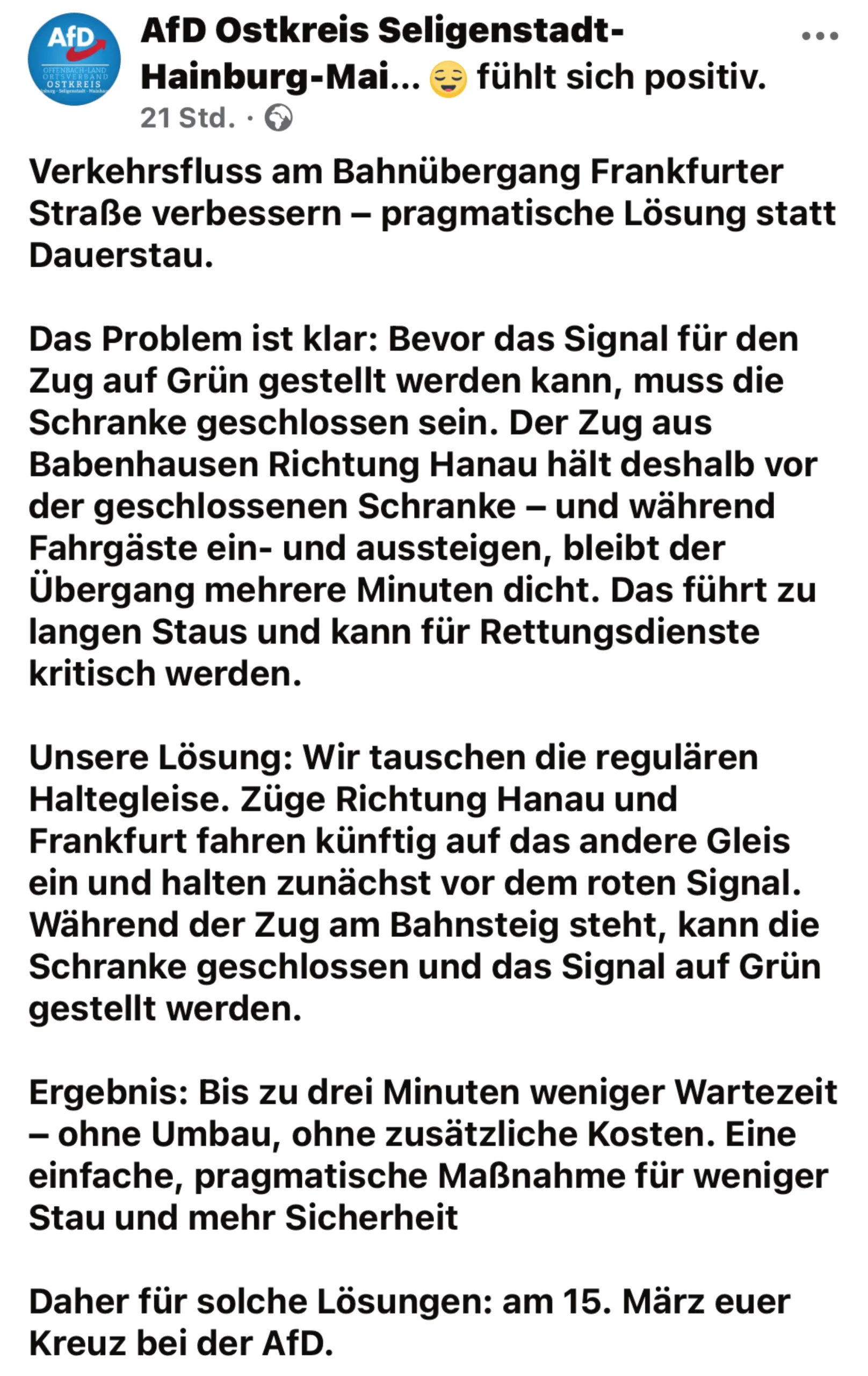 Facebook-Beitrag der AfD-Seligenstadt vom 24. Februar 2026